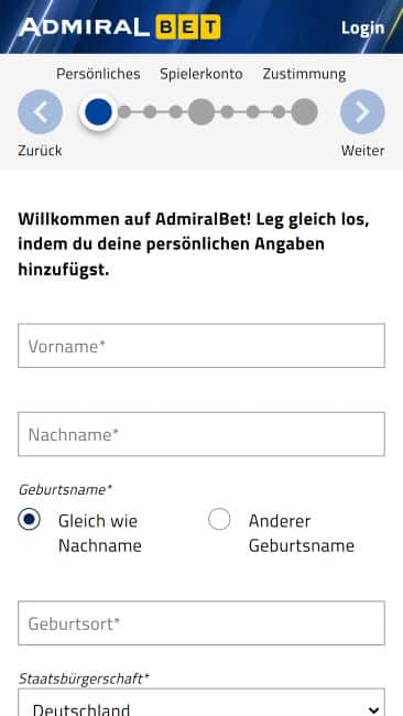 AdmiralBet Neukunden Registrierung 