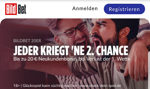 Neukundenbonus Bildbet 20 € Cashback Wette